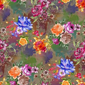 Multi,Seamless,Floral,Design,With,Multi,Colour,Floral,Background イラスト素材