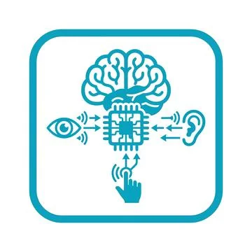Multisensory brain chip integration showing eye ear and touch sensory input.. イラスト素材