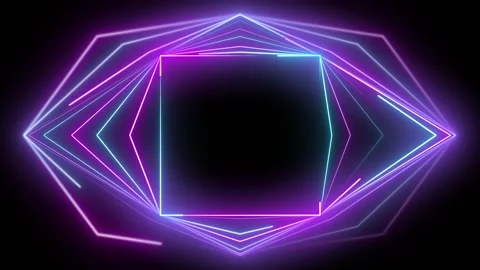 Multishape animation with neon glowing lines change shape. Objects shine in  Stock Footage 247265231
