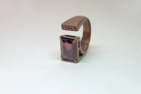 Multisize ring with big faceted rectangular gemstone smoky quartz and sever.. Stock Photos