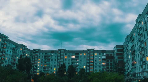 Multistorey Building With Changing Window Lighting At Night Video stock 67932133