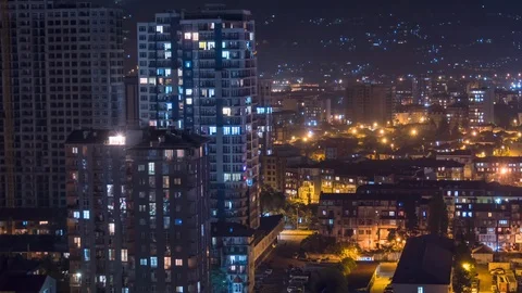 Multistorey Buildings with Changing Window Lighting At Night in City. Timelapse Video stock 123651268