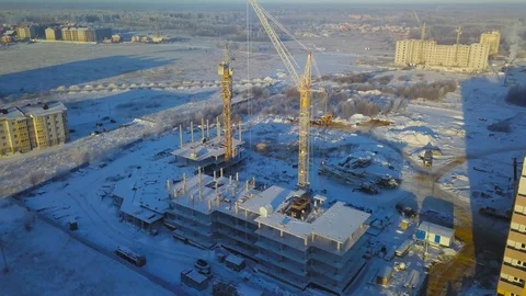 Multistoried house on a field. Building under construction aerial view. Stock Footage 104245051