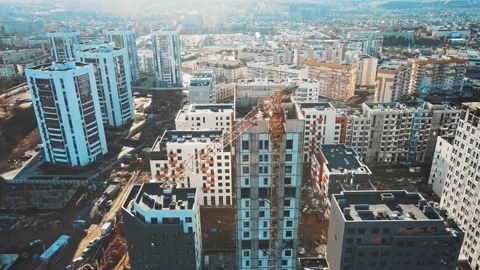 Multistoried house on a field. Building Under Construction aerial view. Stock Footage 165330564