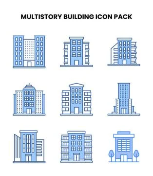 MultiStory Building Blue Bundle Icons Pack Ilustración de archivo