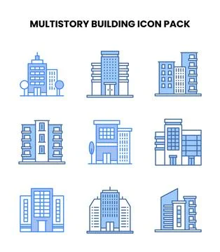 MultiStory Building Blue Icons Pack Ilustración de archivo