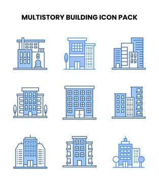 MultiStory Building Blue Vector Icons Pack Ilustración de archivo