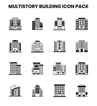 MultiStory Building DuoTone Icons Pack Stock Illustration