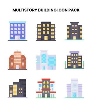 MultiStory Building Flat Collection Icons Pack Ilustración de archivo