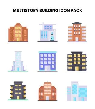 MultiStory Building Flat Design Icons Pack Ilustración de archivo