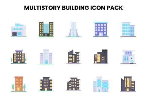 MultiStory Building Flat Icons Pack Ilustración de archivo