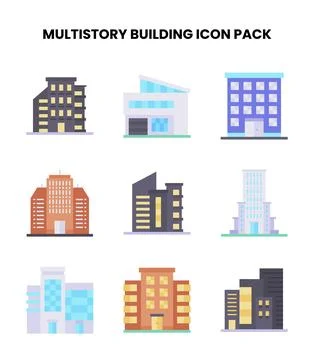 MultiStory Building Flat Vector Icons Pack Ilustración de archivo
