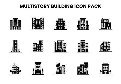 MultiStory Building Glyph Vector Icons Pack Ilustración de archivo