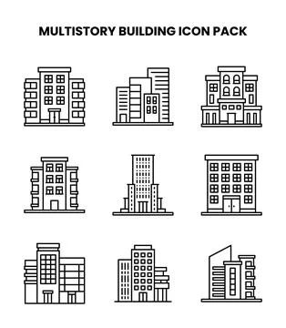 MultiStory Building Line Vector Icons Pack 스톡 일러스트