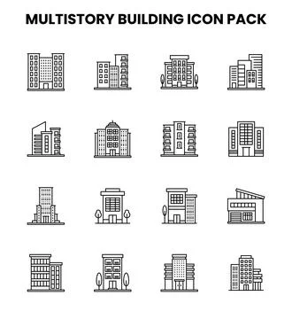 MultiStory Building Line Vector Icons Pack Ilustración de archivo