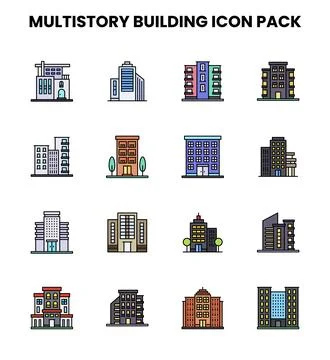 MultiStory Building Lineal Color Bundle Icons Pack Ilustración de archivo