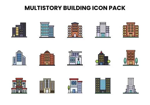 MultiStory Building Lineal Color Design Icons Pack Ilustración de archivo