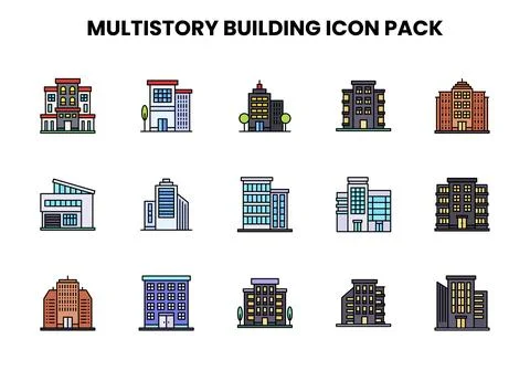 MultiStory Building Lineal Color Set Icons Pack Ilustración de archivo