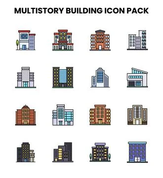 MultiStory Building Lineal Color Vector Icons Pack Ilustración de archivo