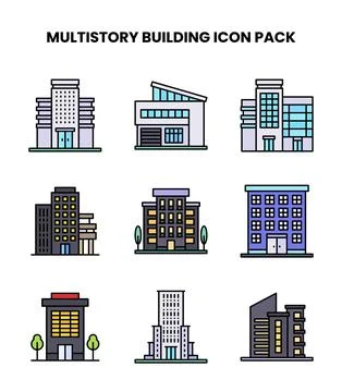 MultiStory Building Lineal Color Vector Icons Pack Ilustración de archivo