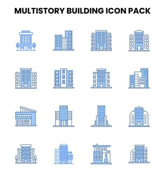 MultiStory Building Two Colour Bundle Icons Pack Ilustração Stock