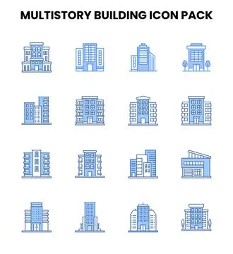 MultiStory Building Two Colour Icons Pack Ilustración de archivo