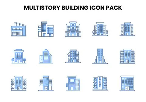 MultiStory Building Two Colour Scalable Icons Pack Ilustração Stock