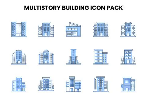 MultiStory Building Two Colour Scalable Icons Pack Ilustración de archivo