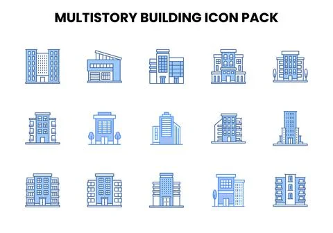 MultiStory Building Two Colour Vector Icons Pack Ilustración de archivo