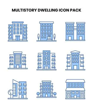MultiStory Dwelling Blue Bundle Icons Pack Ilustración de archivo