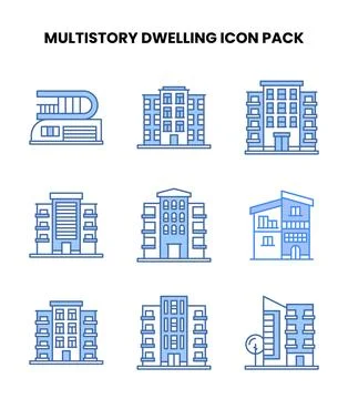 MultiStory Dwelling Blue Icons Pack Ilustración de archivo