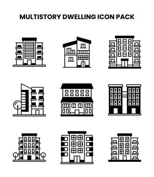 MultiStory Dwelling DuoTone Set Icons Pack Ilustración de archivo