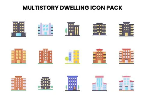 MultiStory Dwelling Flat Icons Pack Stock Illustration