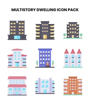MultiStory Dwelling Flat Set Icons Pack Ilustración de archivo