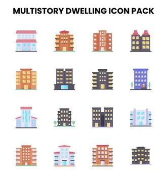 MultiStory Dwelling Flat Set Icons Pack Stock Illustration