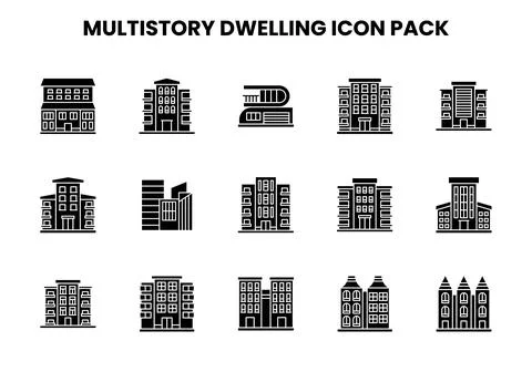 MultiStory Dwelling Glyph Vector Icons Pack Ilustración de archivo