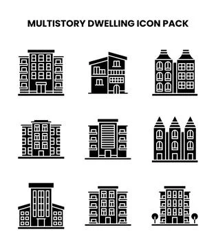 MultiStory Dwelling Glyph Vector Icons Pack Ilustración de archivo