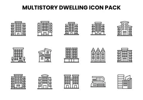 MultiStory Dwelling Line Collection Icons Pack Ilustración de archivo