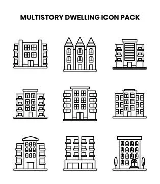 MultiStory Dwelling Line Vector Icons Pack Ilustración de archivo