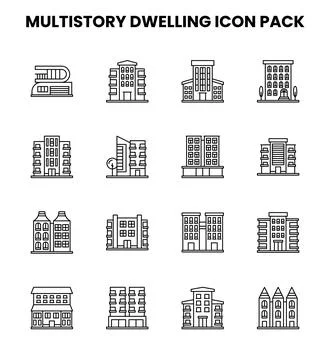 MultiStory Dwelling Line Vector Icons Pack Ilustração Stock