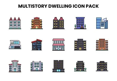 MultiStory Dwelling Lineal Color Vector Icons Pack Ilustración de archivo
