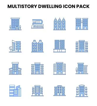 MultiStory Dwelling Two Colour Graphics Icons Pack Stock Illustration