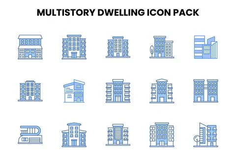 MultiStory Dwelling Two Colour Set Icons Pack Ilustración de archivo
