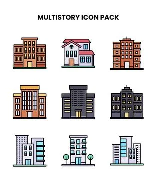 MultiStory Lineal Color Bundle Icons Pack Stock Illustration