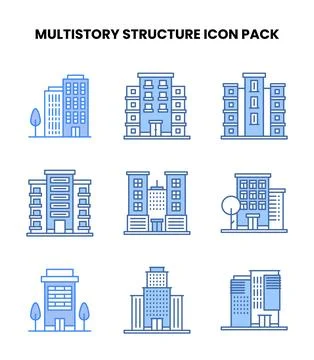 MultiStory Structure Blue Scalable Icons Pack Stock Illustration