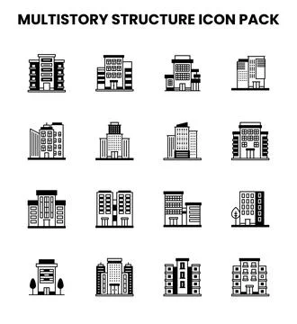 MultiStory Structure DuoTone Bundle Icons Pack Stock Illustration