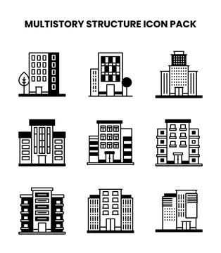 MultiStory Structure DuoTone SVG Icons Pack Stock Illustration