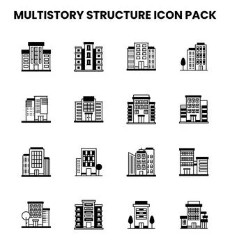 MultiStory Structure DuoTone Vector Icons Pack Stock Illustration
