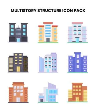 MultiStory Structure Flat Bundle Icons Pack Ilustración de archivo
