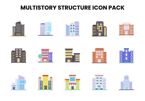 MultiStory Structure Flat Design Icons Pack Stock Illustration